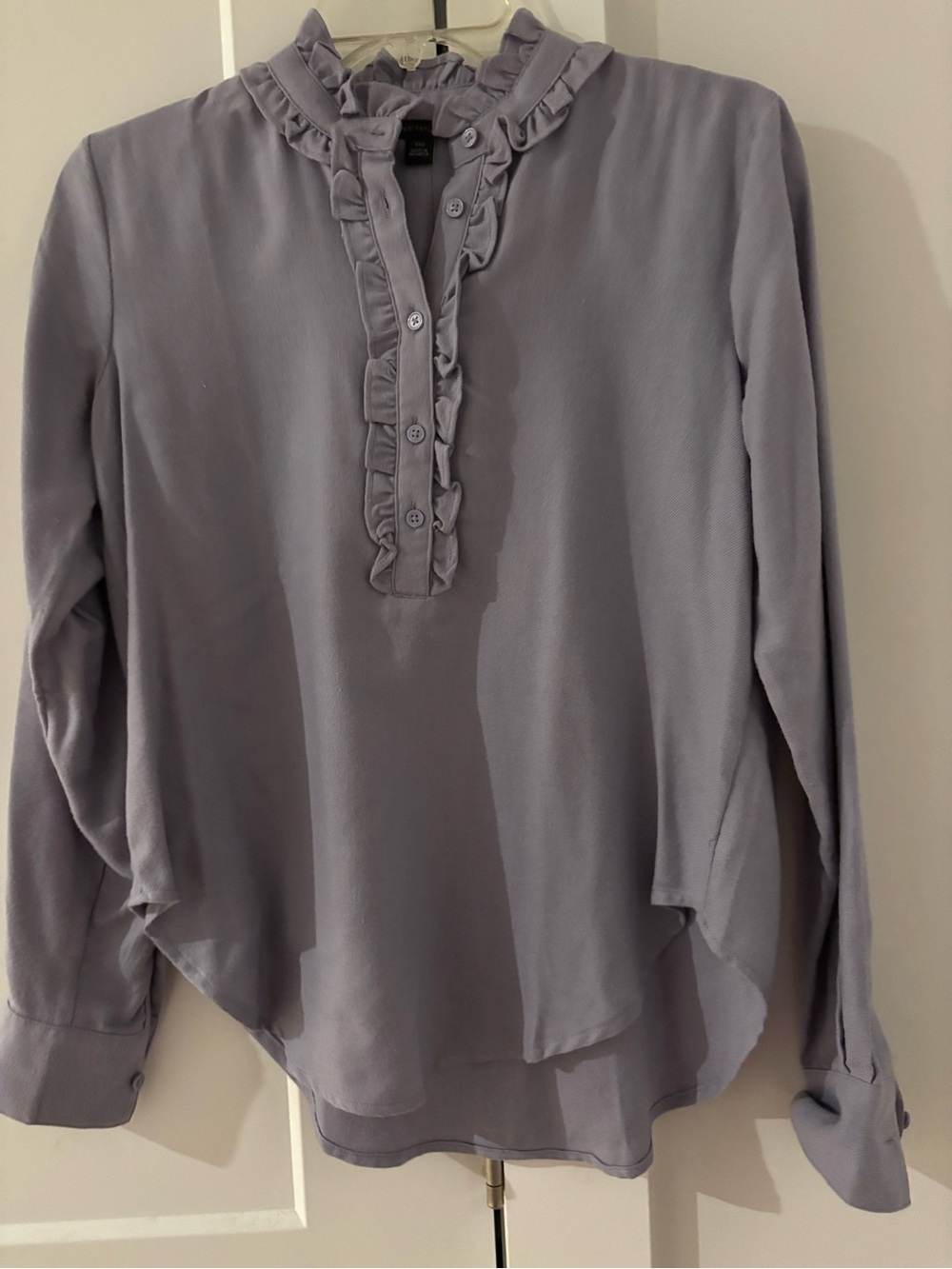 Ann Taylor Lavender Ruffle-Trim Long Sleeve Blouse